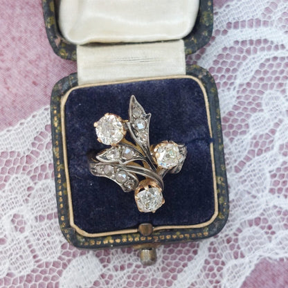 Antique Victorian 3ct Old Mine Cut Diamond Floral Ring