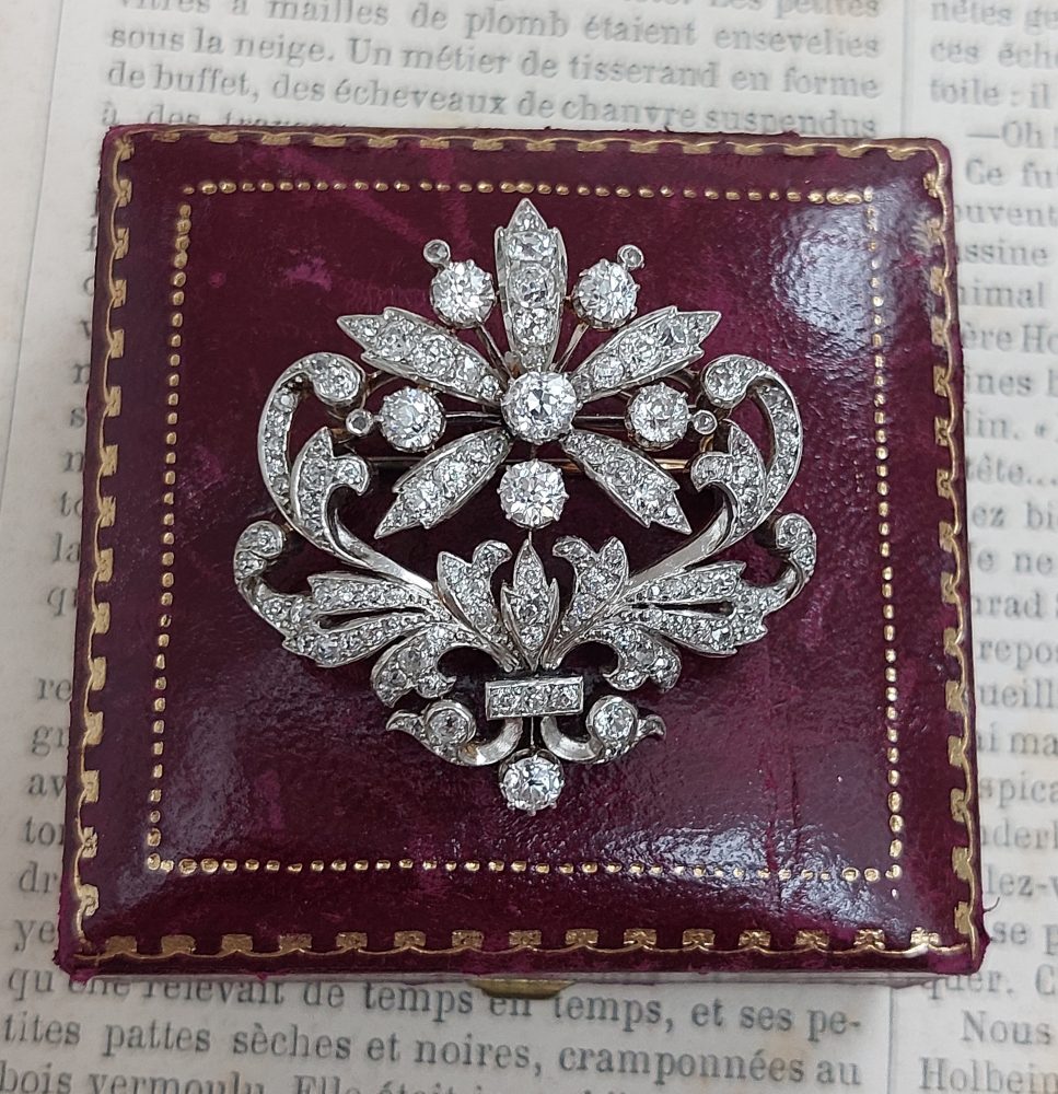 Antique Victorian 4ct Old Cut Diamond Flower Brooch