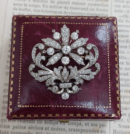 Antique Victorian 4ct Old Cut Diamond Flower Brooch