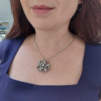 Antique Victorian 9ct Old Cut Diamond Floral Pendant Brooch