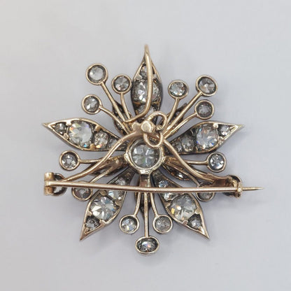 Antique Victorian 9ct Old Cut Diamond Floral Pendant Brooch