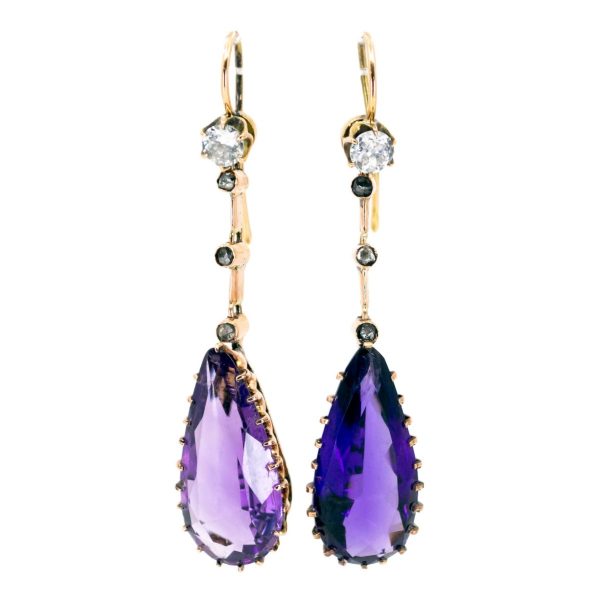 Antique Victorian Amethyst Diamond Drop Earrings