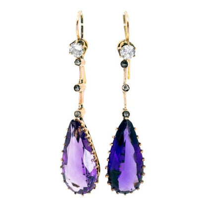 Antique Victorian Amethyst Diamond Drop Earrings