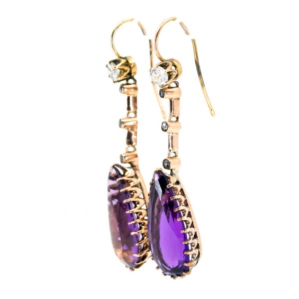 Antique Victorian Amethyst Diamond Drop Earrings