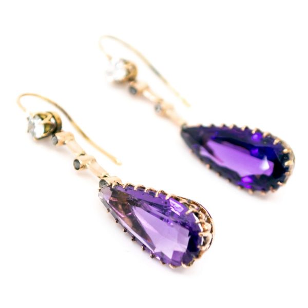 Antique Victorian Amethyst Diamond Drop Earrings