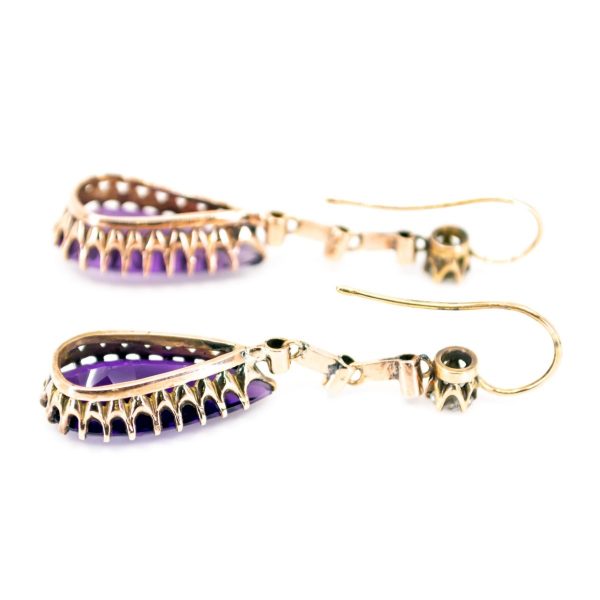 Antique Victorian Amethyst Diamond Drop Earrings