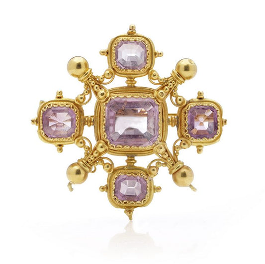 Antique Victorian Amethyst Maltese Cross Brooch Pendant