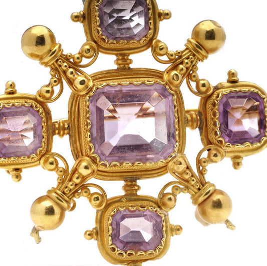 Antique Victorian Amethyst Maltese Cross Brooch Pendant
