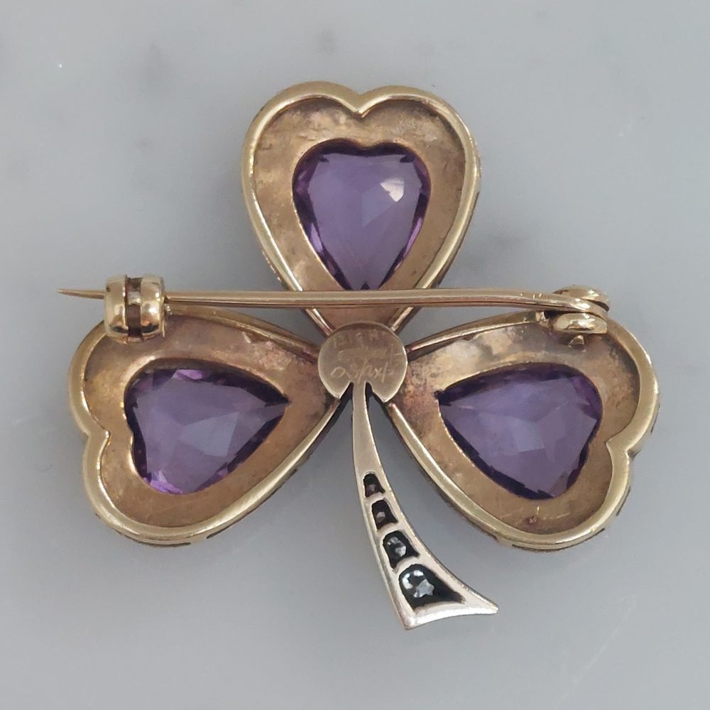 Antique Victorian Amethyst Shamrock Brooch