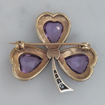 Antique Victorian Amethyst Shamrock Brooch