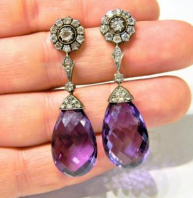 Antique Victorian Amethyst and Diamond Drop Earrings