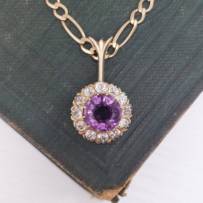 Antique Victorian Amethyst and Old Cut Diamond Pendant Necklace