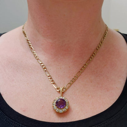 Antique Victorian Amethyst and Old Cut Diamond Pendant Necklace