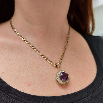 Antique Victorian Amethyst and Old Cut Diamond Pendant Necklace
