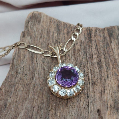 Antique Victorian Amethyst and Old Cut Diamond Pendant Necklace