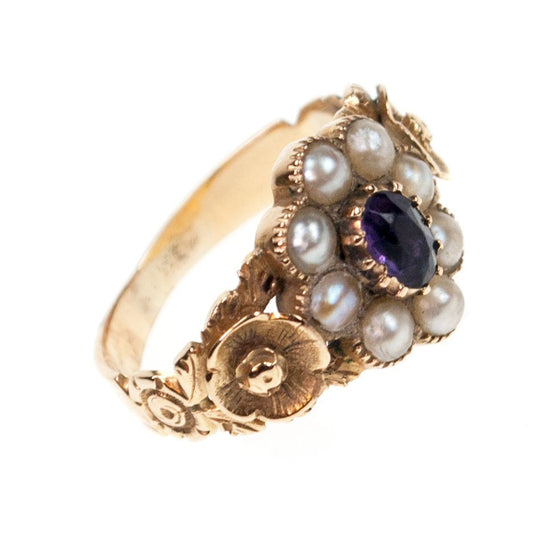 Antique Victorian Amethyst and Pearl Cluster Ring