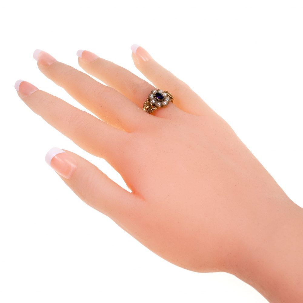 Antique Victorian Amethyst and Pearl Cluster Ring