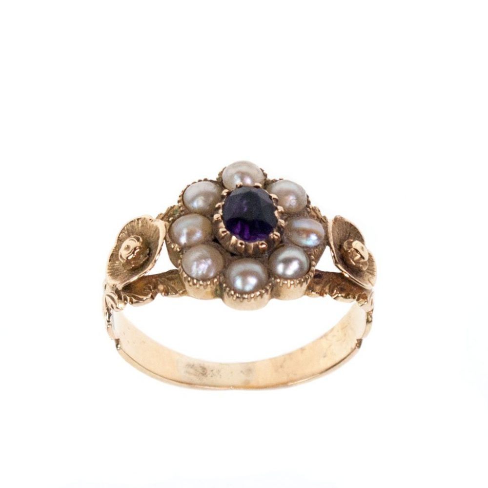 Antique Victorian Amethyst and Pearl Cluster Ring