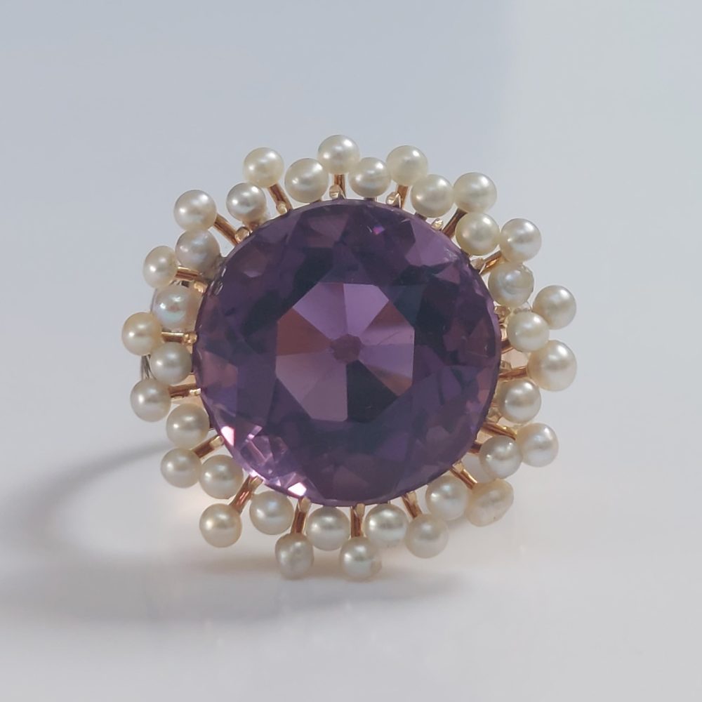 Antique Victorian Amethyst and Pearl Ring, 10cts