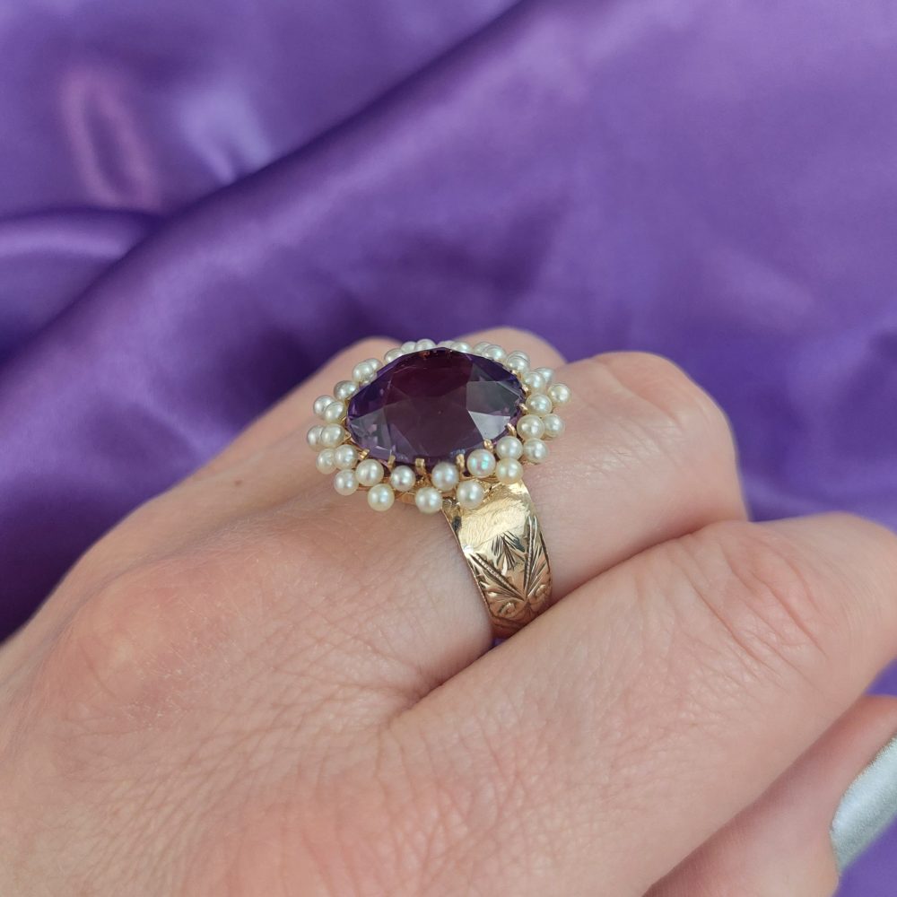 Antique Victorian Amethyst and Pearl Ring, 10cts