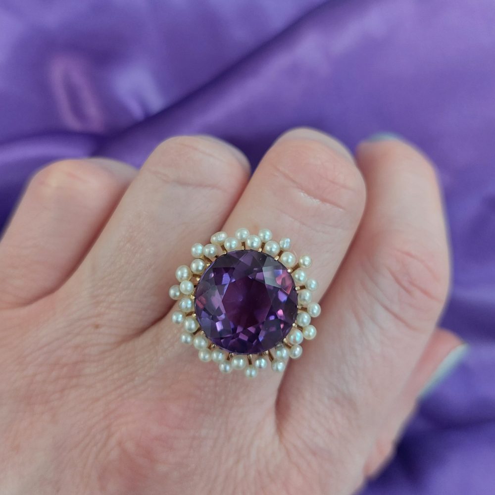 Antique Victorian Amethyst and Pearl Ring, 10cts