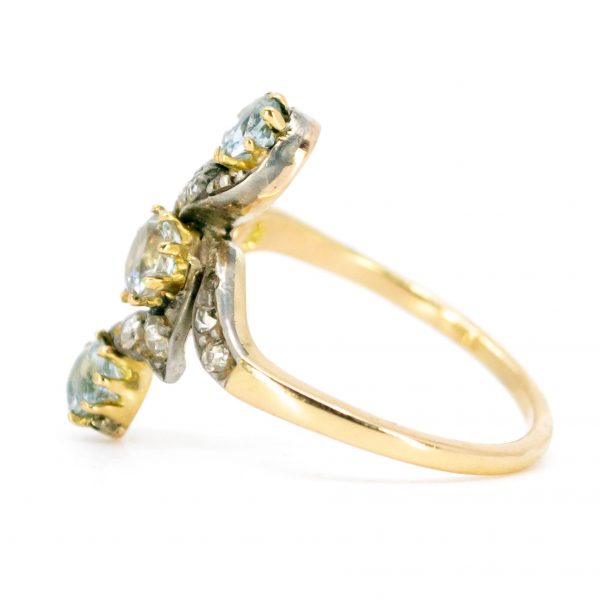 Antique Victorian Aquamarine and Old Cut Diamond Ring