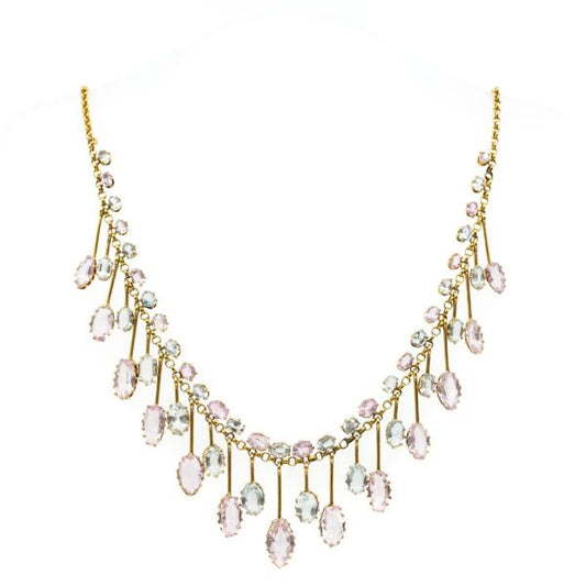 Antique Victorian Aquamarine and Topaz Gold Necklace BB1