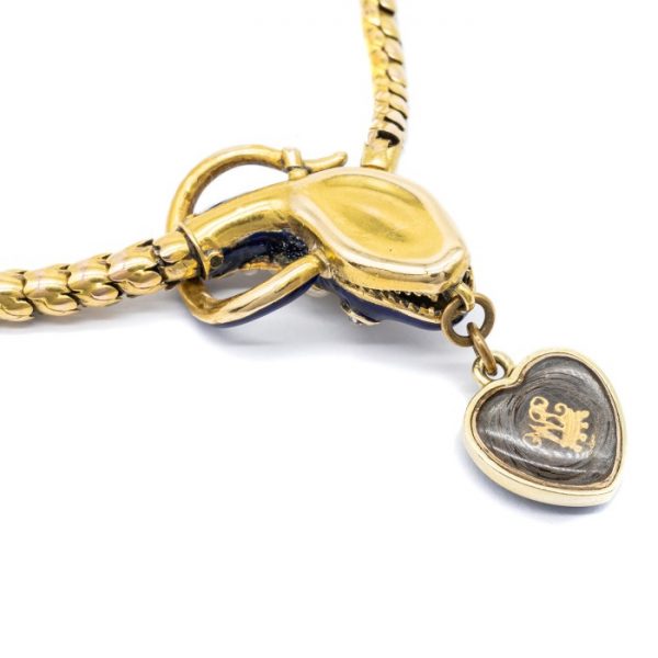 Antique Victorian Blue Enamel Snake Necklace