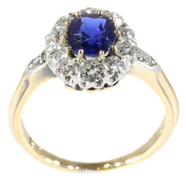 Antique Victorian Burma Sapphire Diamond Cluster Ring