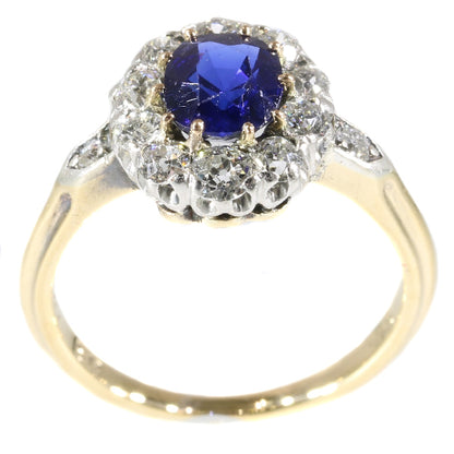 Antique Victorian Burma Sapphire Diamond Cluster Ring