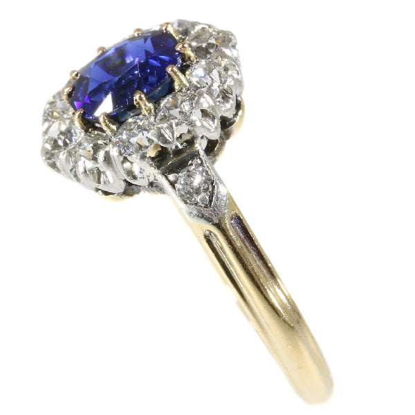 Antique Victorian Burma Sapphire Diamond Cluster Ring