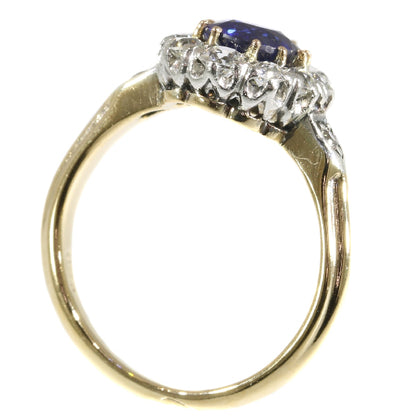 Antique Victorian Burma Sapphire Diamond Cluster Ring