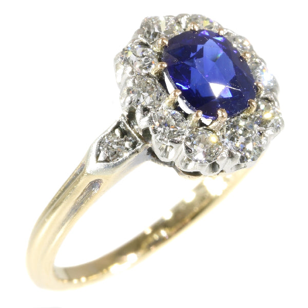 Antique Victorian Burma Sapphire Diamond Cluster Ring