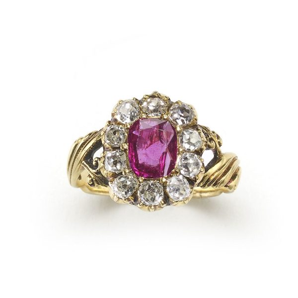 Antique Victorian Burmese Ruby & Diamond Cluster Ring