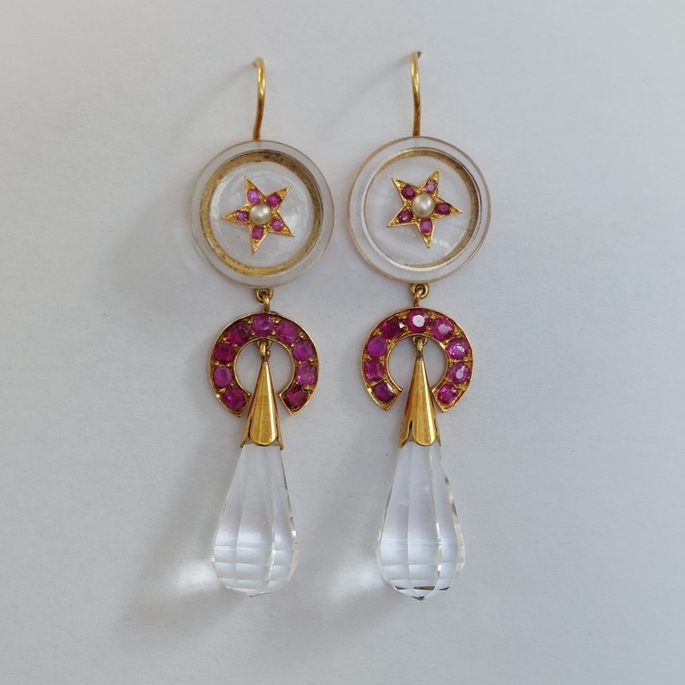 Antique Victorian Burmese Ruby and Rock Crystal Earrings
