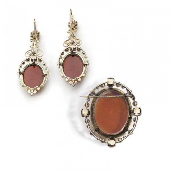 Antique Victorian Cameo Earring & Brooch Suite