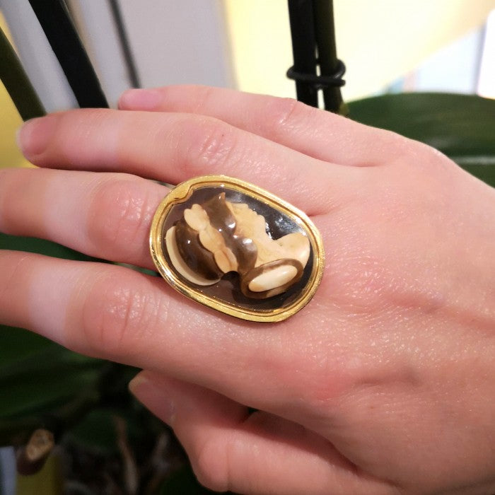 Antique Victorian Carved Hardstone Cameo Ring