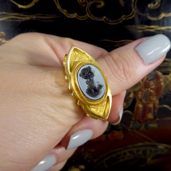 Antique Victorian Carved Intaglio Agate Ring