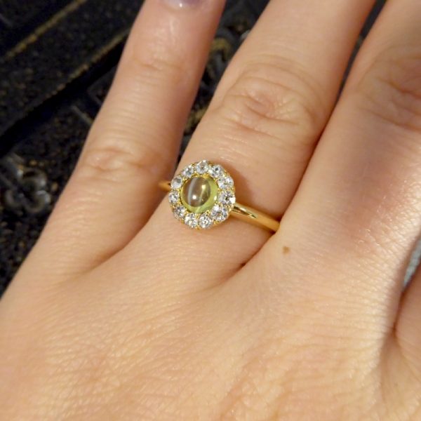 Antique Victorian Cat's Eye and Diamond Ring