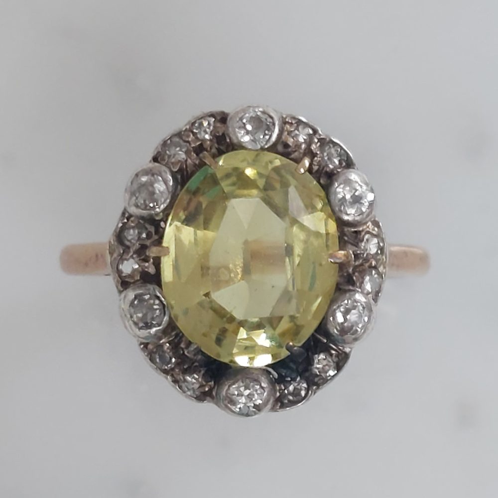 Antique Victorian Chrysoberyl and Diamond Cluster Ring