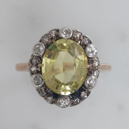 Antique Victorian Chrysoberyl and Diamond Cluster Ring