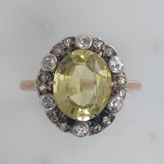 Antique Victorian Chrysoberyl and Diamond Cluster Ring