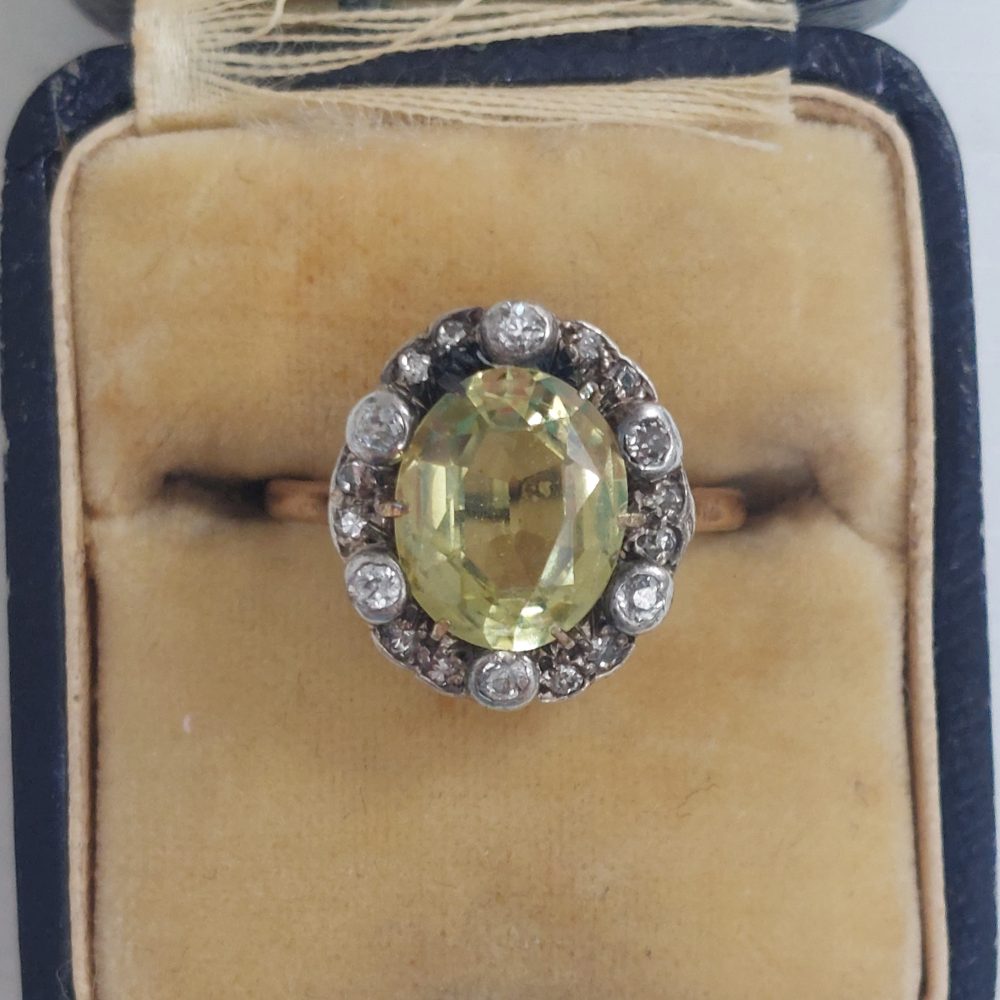 Antique Victorian Chrysoberyl and Diamond Cluster Ring