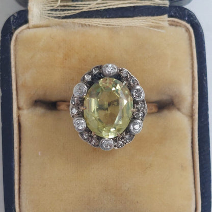Antique Victorian Chrysoberyl and Diamond Cluster Ring