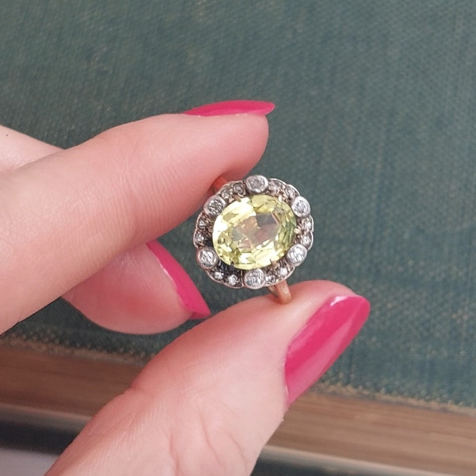 Antique Victorian Chrysoberyl and Diamond Cluster Ring