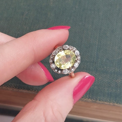 Antique Victorian Chrysoberyl and Diamond Cluster Ring