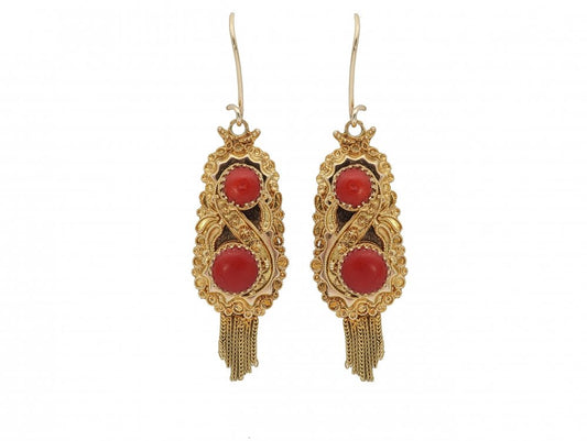 Antique Victorian Coral Gold Earrings