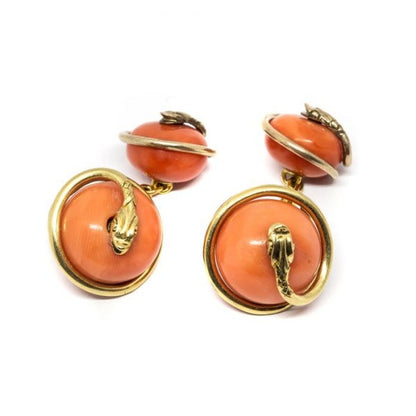 Antique Victorian Coral & Gold Snake Cufflinks