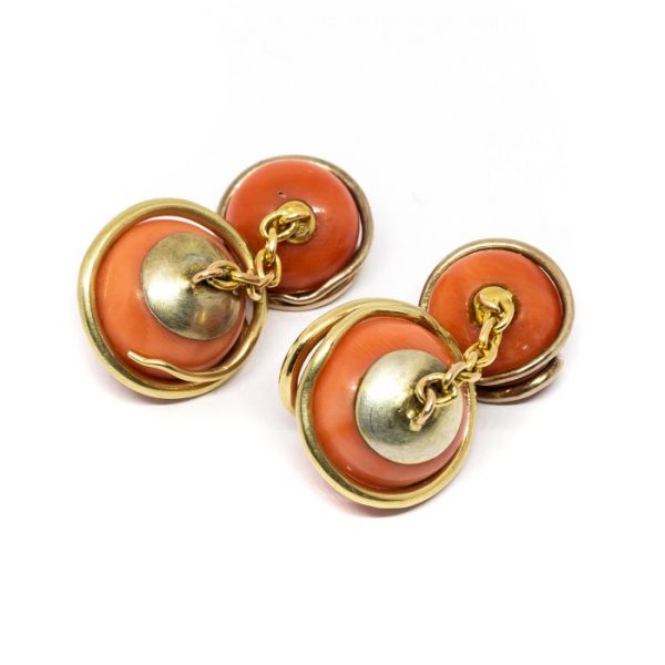 Antique Victorian Coral & Gold Snake Cufflinks
