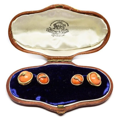 Antique Victorian Coral & Gold Snake Cufflinks